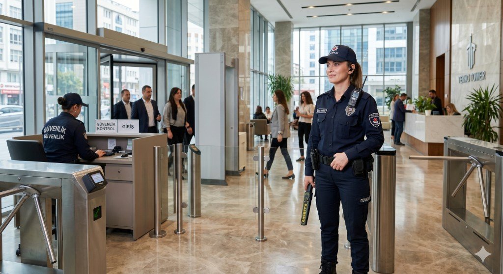 Özel güvenlik personeli lobide